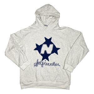 Aelfric Eden Hoodie Mens Medium Gray Blue Star Patch Streetwear Pullover Graphic
